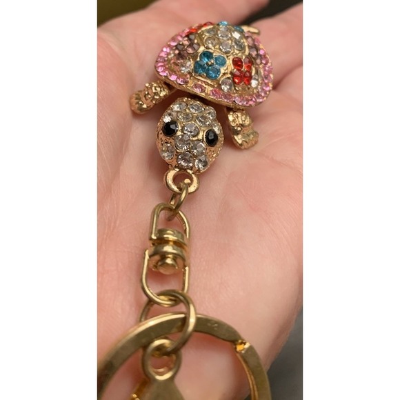 Turtle Keychain Set Bejeweled Rhinestone Purse Jewelry Bling Clip Key Ring - Picture 7 of 11